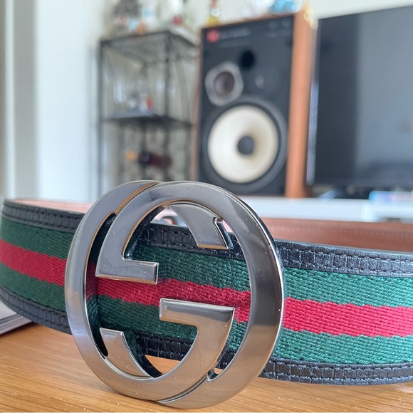 Authentic Gucci Interlocking Buckle Cloth Belt (red and green) - Picture 2 of 5